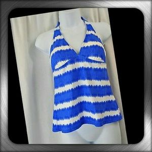 NWT Chaps Marina Blue and White Tankini Top